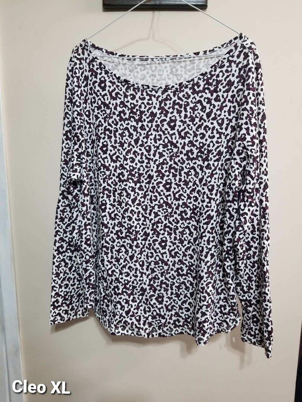 Cleo Top Long Sleeve Leopard Print White Black Burgundy Nwotags